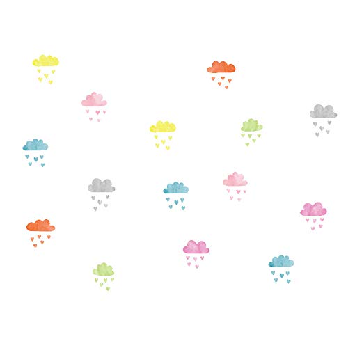 Kids and Nursery Room Colorful Cloud Raindrops Peel & Stick Watercolor Painting Wall Art Mural